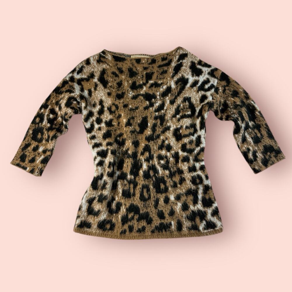 LINEAMAGLIA Womens XS Italian Mohair Blend Brown Animal Print Sweater Leopard - Picture 1 of 5